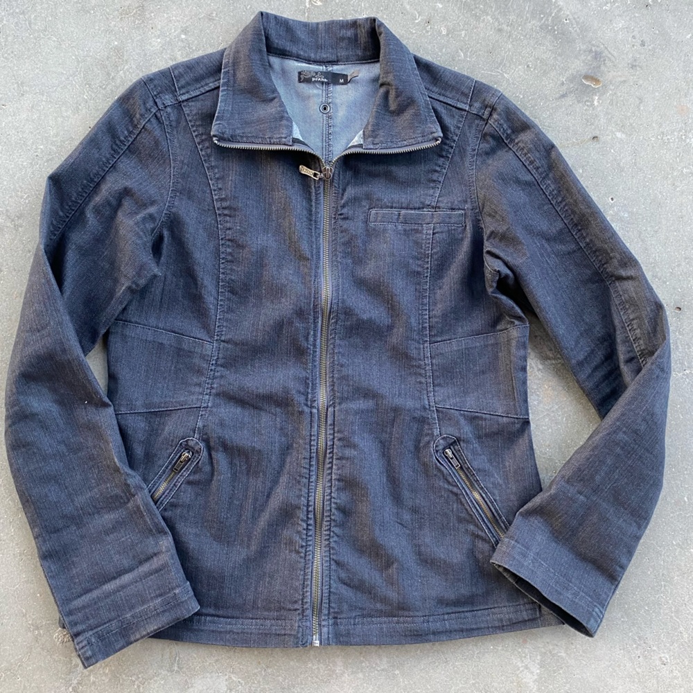 Prana Kiana Full Zip Denim Jacket Womens Medium Gray Wash Stretch Pockets